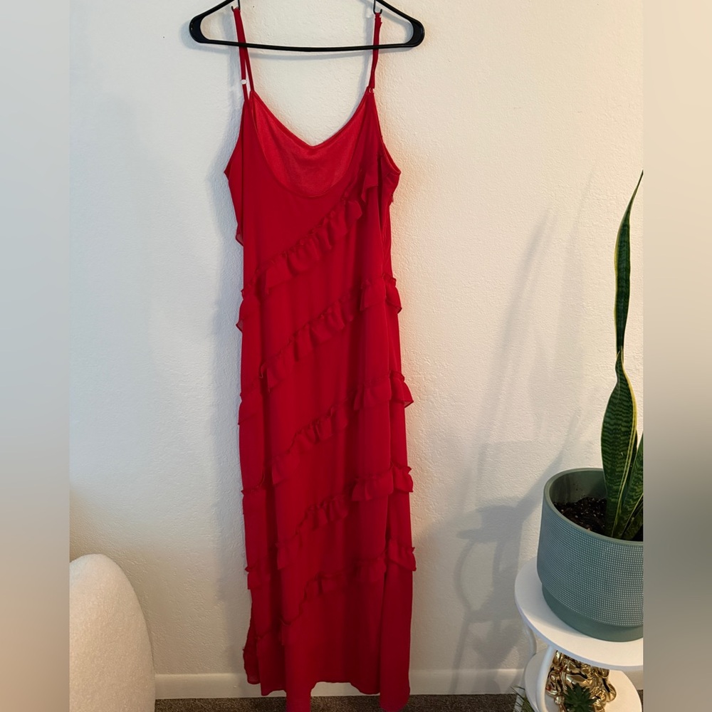 Chic Red Maxi Dress with Ruffles - Picture 2 of 2